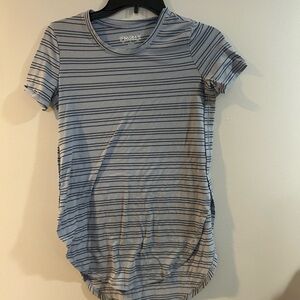 Mudd blue and Light Gray Striped Tee with a bottom split size small